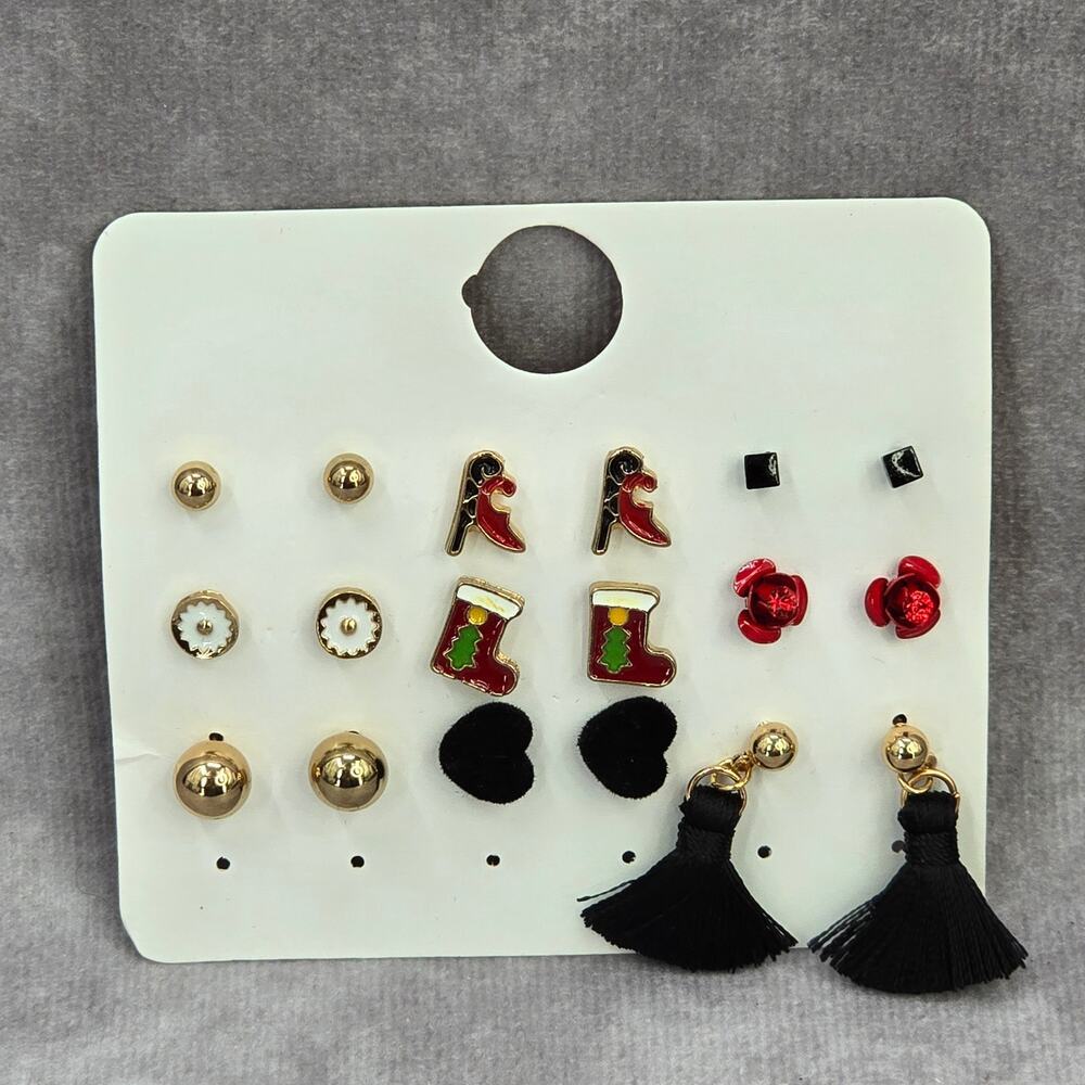 Gold Black Christmas Holiday Tassel Dangle Fashion Jewelry‎ Earrings NWT JB2-64